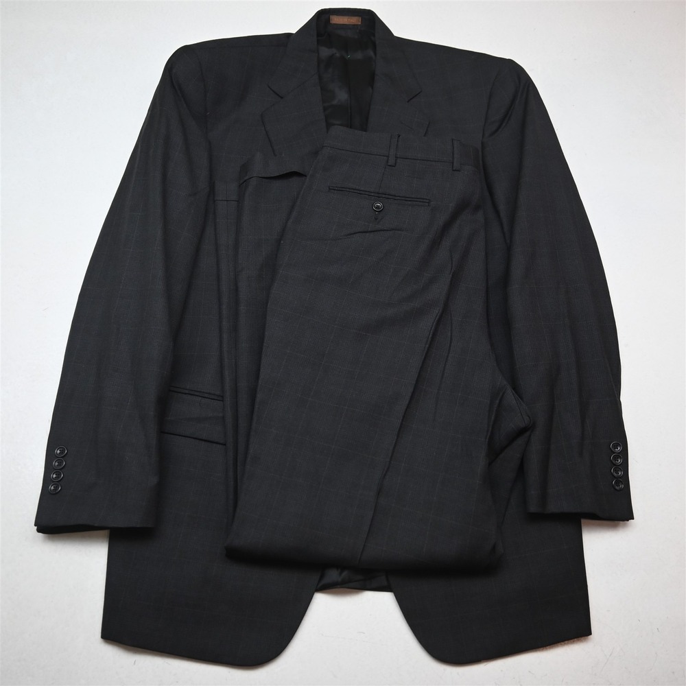 Angelo Nardelli 42L 34x32 Gray Check 100% Wool Italy Made Mens Jacket Pants Suit